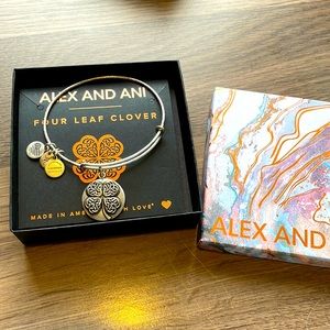Retired Alex and Ani 4 Leaf Clover Bracelet with original box and card
